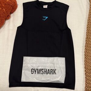 Gymshark Black Sleeveless Shirt with Blue Logo